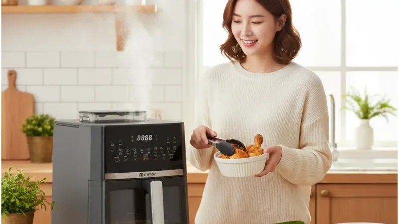 蝦幣10%回饋 mimax 米覓 多功能 蒸汽氣炸鍋 8L 氣炸蒸烤爐 氣炸鍋 加熱 料理 廚房 不鏽鋼內鍋 透明視窗 實際使用情境照 — 氣炸鍋推薦