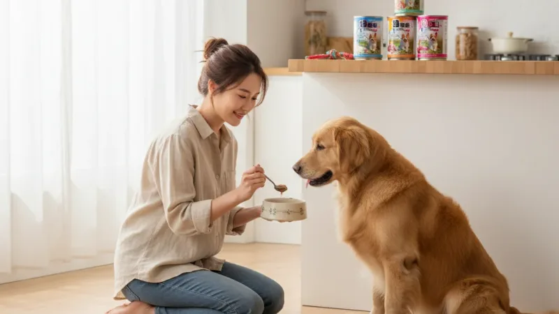 台灣製 國產 飽得旺 狗罐頭 400G 單罐 犬罐 餐罐 大狗罐 副食罐 3種口味 經濟罐 狗罐 MIT 實際使用情境照 — 狗罐頭推薦