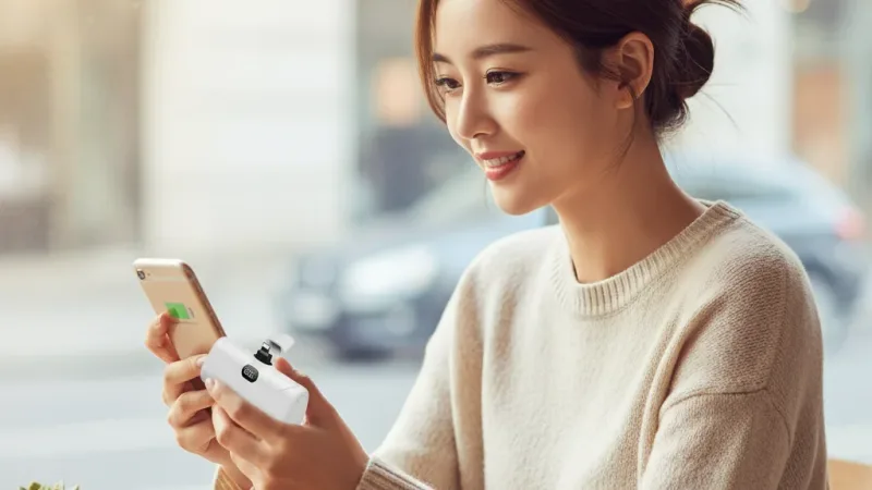 有標示Wh+3C 可上飛機 加長版 口袋行動電源 5000mAh 迷你膠囊行動電源 行充 直插式行動電源 支持安卓蘋果 實際使用情境照 — 行動電源推薦