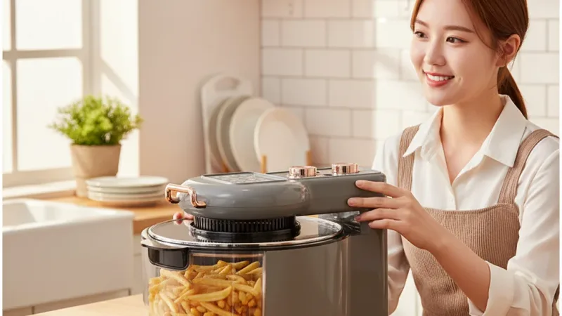Airfrye 空氣炸鍋 家用電器 可視電炸鍋 油炸鍋 電烤箱 多功能 薯條機 氣炸鍋 全彩智能 觸控氣炸鍋 透視氣炸鍋 實際使用情境照 — 氣炸鍋推薦