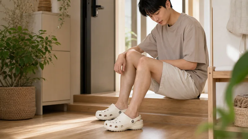 Crocs 卡駱馳 (中性鞋) 經典克駱格-骨白色-10001-2Y2_洞洞鞋 實際使用情境照 — Crocs 洞洞鞋推薦