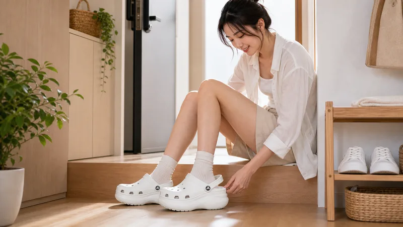 Crocs 卡駱馳 (女鞋) 厚底經典雲朵克駱格-白色-206750-100_洞洞鞋 實際使用情境照 — Crocs 洞洞鞋推薦