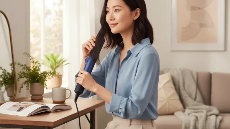 【舊換新專屬優惠賣場】Dyson HT01 二合一吹風直髮器 銀銅色/普魯士藍/絲絨紅 原廠公司貨2年保固 實際使用情境照 — dyson戴森吹風機推薦