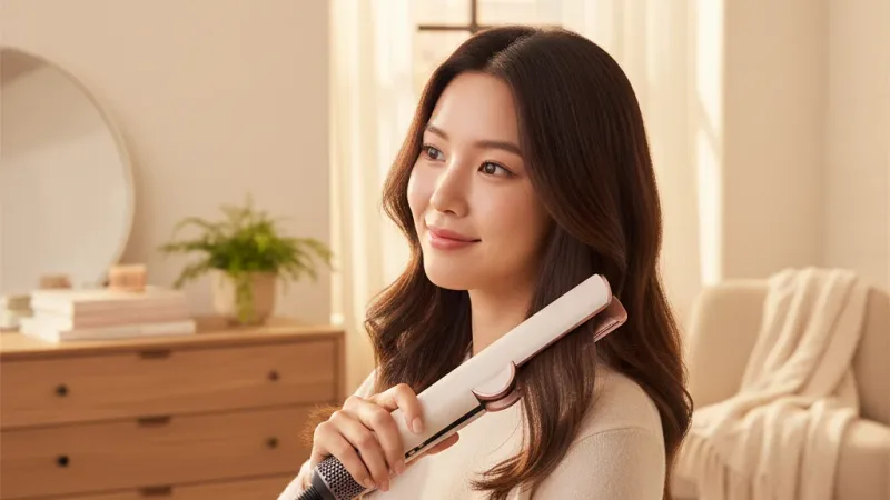 Dyson airstrait™ 二合一吹風直髮器 HT01粉霧玫瑰色 暢銷新色 2年保固【張員瑛同款】會員領券再折 實際使用情境照 — dyson戴森吹風機推薦