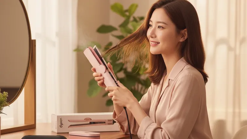 Dyson airstrait™ 二合一吹風直髮器 HT01 山櫻粉限量禮盒版 2年保固【張員瑛同款】會員領券再折 實際使用情境照 — dyson戴森吹風機推薦