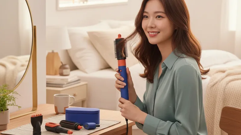 Dyson Airwrap i.d. 全新藍牙多功能造型器HS08長春花藍/綠松石禮盒版 原廠公司貨 會員領券再折 實際使用情境照 — dyson戴森吹風機推薦
