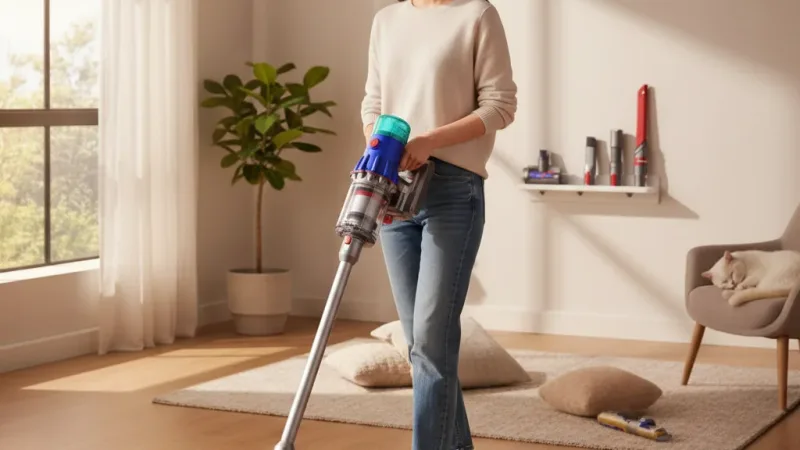 Dyson V12 SV46 Detect Slim Fluffy智慧輕量吸塵器/減少塵蟎附著機 寵物家庭推薦【會員領券再折】 實際使用情境照 — dyson戴森吸塵器推薦