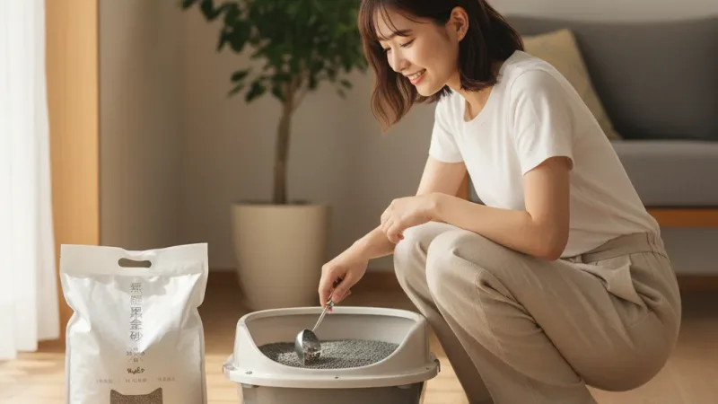 無塵黑金砂 無塵礦砂 礦砂 無粉塵 黑金砂 活性碳添加 貓砂 無塵砂 highcp貓砂 黑金沙 HIGHCP寵物百貨 實際使用情境照 — 貓咪礦砂推薦
