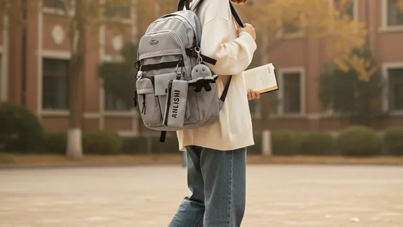 隔日💯日係原宿複古工裝書包 國中學生大容量雙肩包男 ins校園風背包女 工裝登山大容量尼龍後背包 韓國旅行防水休閒後背包 實際使用情境照 — 後背包推薦