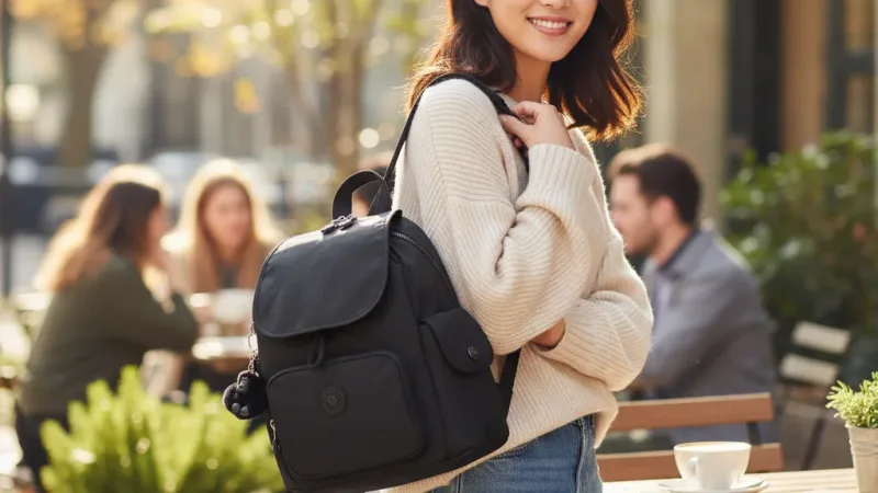 Kipling『猴子包』曜岩黑品牌經典圓標拉鍊掀蓋後背包-C 使用情境