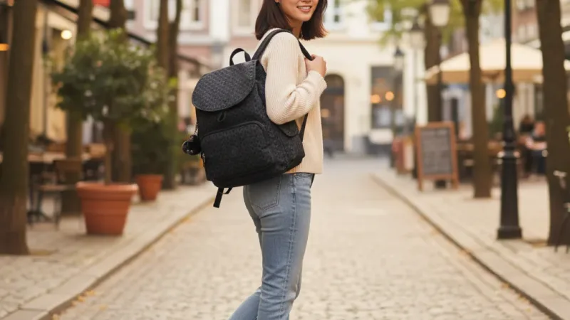 Kipling『猴子包』經典黑菱格紋印花拉鍊掀蓋後背包-CITY PACK S 實際使用情境照 — Kipling後背包推薦