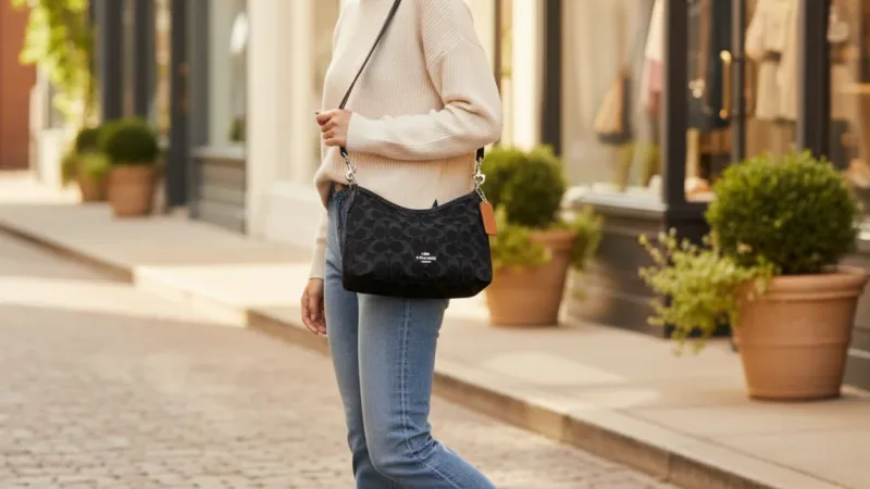 【COACH】LAUREL 經典SIGNATURE丹寧布小號單肩手袋-多色任選(CCZ41/CDQ27)｜官方直營 實際使用情境照 — COACH單肩包推薦