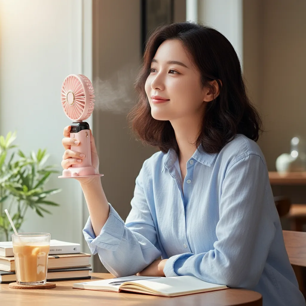 隔日到貨 LED顯示手持電風扇 手持風扇 迷你電風扇 LED電源顯示 5檔風俗 靜音大風力 USB充電風扇 N15風扇 實際使用情境照 — 手持風扇推薦
