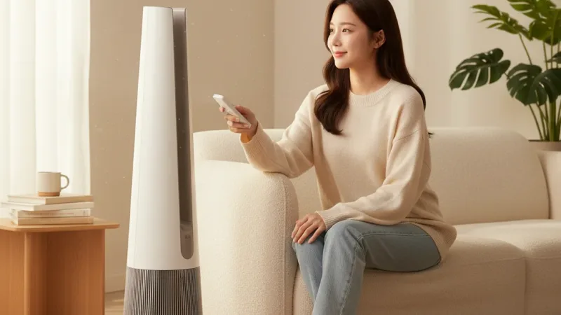 LG樂金FS151PCJ0 AeroTower Hit風革機-三合一涼暖系列清淨機 (奶茶棕) 實際使用情境照 — LG空氣清淨機推薦