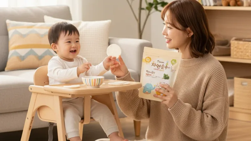 【全館超值優惠】 韓國製 MB BABY 萌寶寶 小指米餅 大米餅 米棒 副食品 寶寶零食 米餅 實際使用情境照 — 嬰兒副食品推薦
