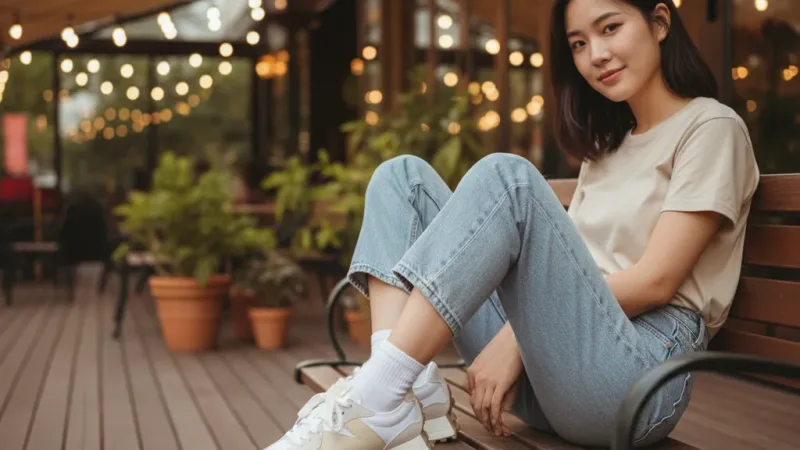 【New Balance】NB 復古鞋_女性_海鹽杏_WS327KG-B楦 327 實際使用情境照 — New Balance運動鞋推薦