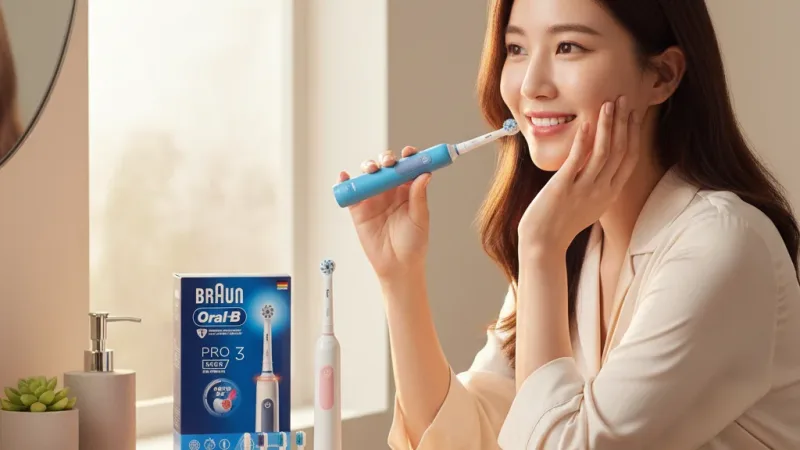 德國百靈Oral-B 3D電動牙刷 PRO3 (馬卡龍粉/經典藍) 二色可選 (限量加碼雙入組送刷頭4入) 實際使用情境照 — 電動牙刷推薦