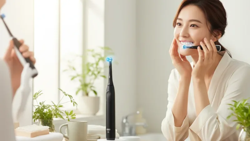 德國百靈Oral-B iO2電動牙刷 溫和清潔護牙齦 適用敏感牙齒 (玫瑰粉/霧黑) 實際使用情境照 — 電動牙刷推薦