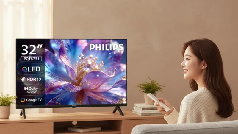 Philips 飛利浦 32型 4K QLED GoogleTV 智慧顯示器 32PQT6731 (不含安裝) 實際使用情境照 — Philips飛利浦智慧電視推薦