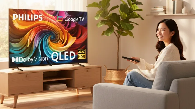 【美式賣場特價品】Philips 飛利浦 65型 4K QLED Google TV智慧顯示器 65PQT8530 實際使用情境照 — Philips飛利浦智慧電視推薦