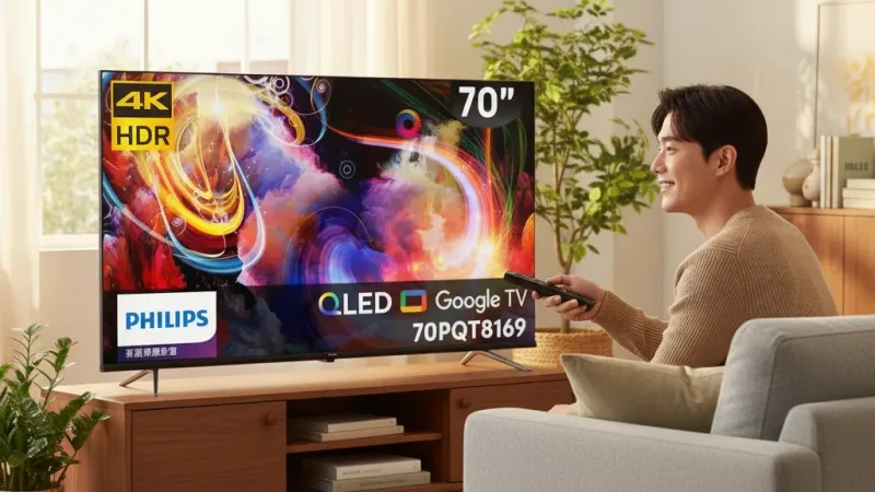 Philips 飛利浦 70型4K QLED Google TV 智慧顯示器 70PQT8169 (含基本安裝) 實際使用情境照 — Philips飛利浦智慧電視推薦