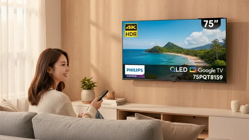 Philips 飛利浦 75型4K QLED Google TV 智慧顯示器 75PQT8159 (含基本安裝) 實際使用情境照 — Philips飛利浦智慧電視推薦