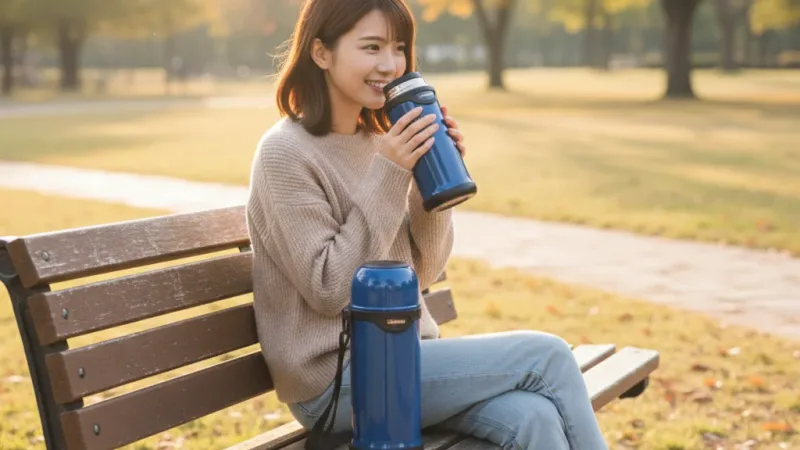 【ZOJIRUSHI 象印】不銹鋼真空保溫保冷瓶(SJ-TG08)|800ml 杯蓋式 可拆式肩背帶 實際使用情境照 — ZOJIRUSHI象印保溫杯推薦