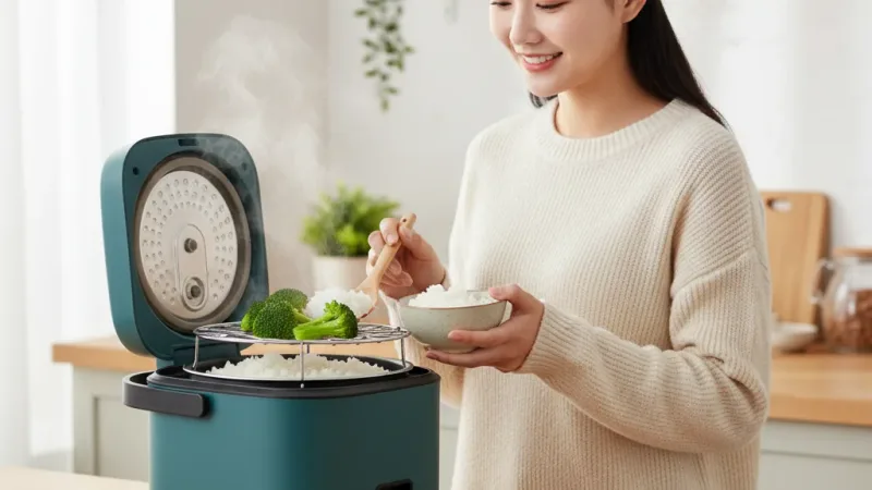 台灣保固!電子鍋 電鍋 電飯鍋 飯鍋 美食鍋 小電鍋 煮飯鍋 蒸煮兩用 附蒸架 迷你電飯煲小型電飯鍋單人家用廚房小家電器 實際使用情境照 — 電子鍋推薦