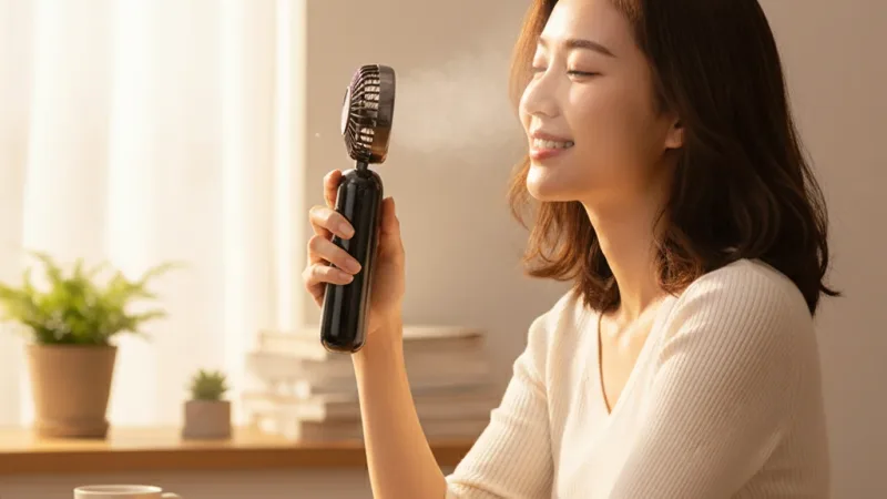 GUXON 巧冰扇 冰敷手持風扇｜製冷風扇 100檔調節 13000轉 半導體製冷 可折疊 附掛繩 隨身風扇 實際使用情境照 — 手持風扇推薦