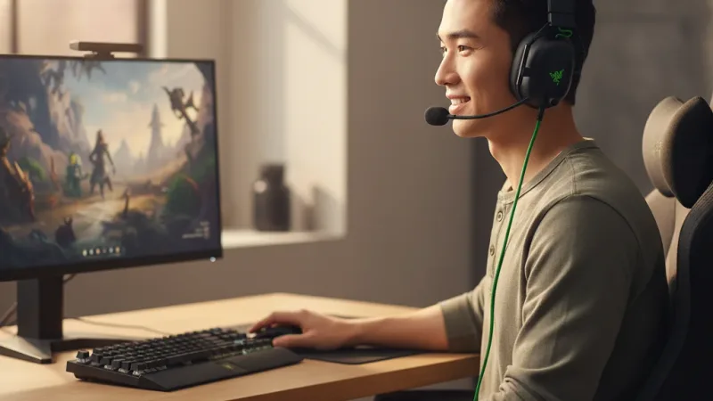 Razer 雷蛇 BlackShark V2X 黑鯊 有線電競耳機 降噪 重低音 麥克風 電腦耳機 電競耳機 雷蛇耳機 實際使用情境照 — 藍芽耳機推薦