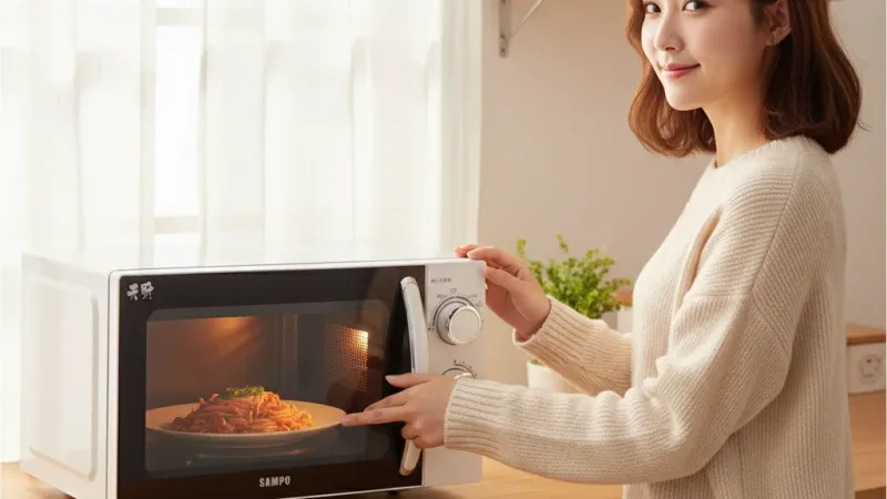 SAMPO 聲寶 RE-N220TR 天廚 20L 轉盤式機械旋鈕 微波爐 實際使用情境照 — 微波爐推薦