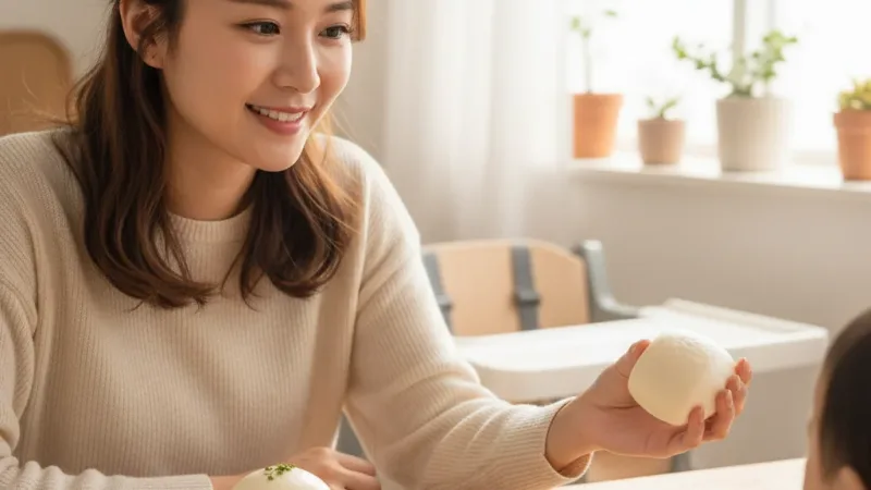 【童食廚坊】寶寶饅頭 天然酵母 不脹氣 無添加 寶寶副食品 手指食物 寶寶水餃 彩色小水餃專賣店 SGS檢驗報告合格 實際使用情境照 — 嬰兒副食品推薦