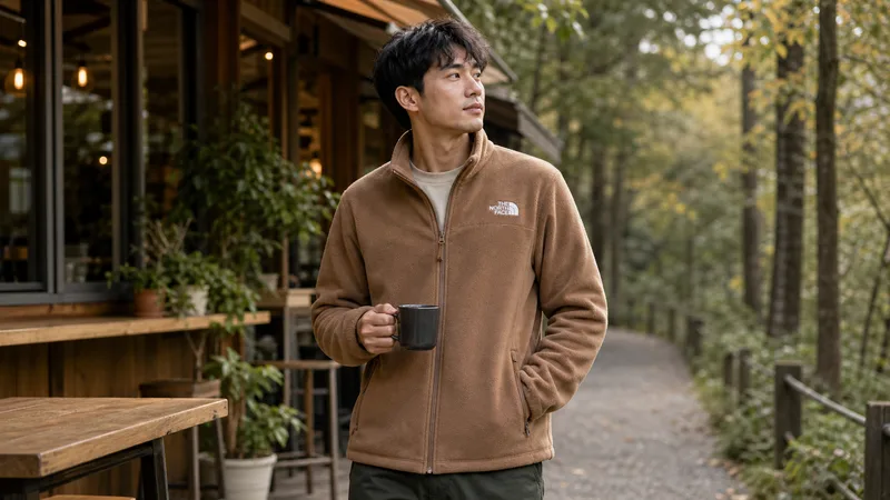 The North Face北面男款棕色立領抓絨外套|8AY 使用情境